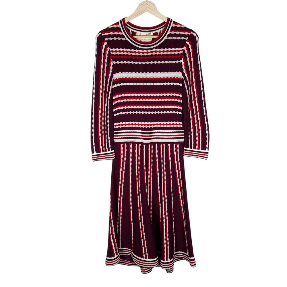 Kate Spade Womens Midi Dress Small Knit Scalloped Striped Preppy Classic Fit